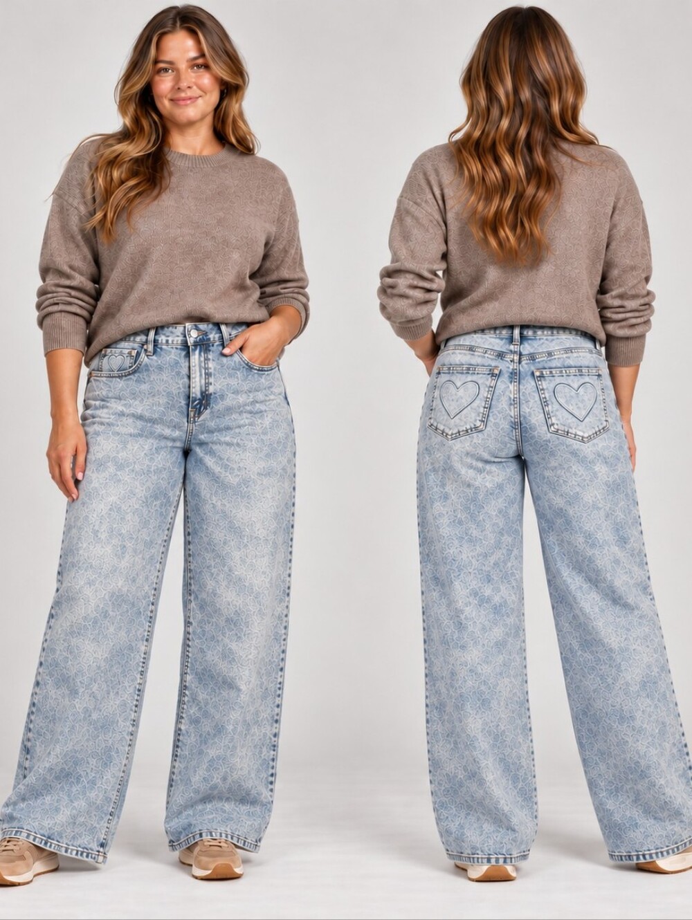 em + cass NWT Acid Wash Heart Pocket Wide Leg Jeans Size 11 A380